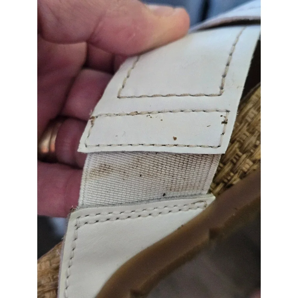 Clarks Artisan Womens White‎ Leather Thong Cork Wedge Sandals 11